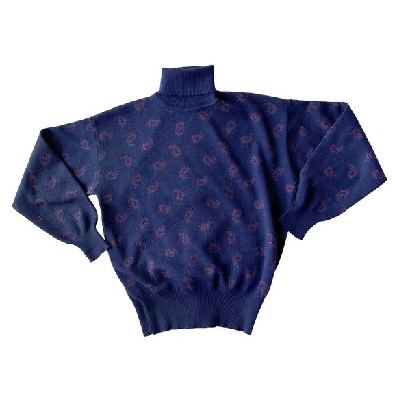 Tricots St.Raphael Sweaters - Vtg 80's Tricots St.Raphael Turtleneck Sweater Sz M? Paisley Navy Pure N…